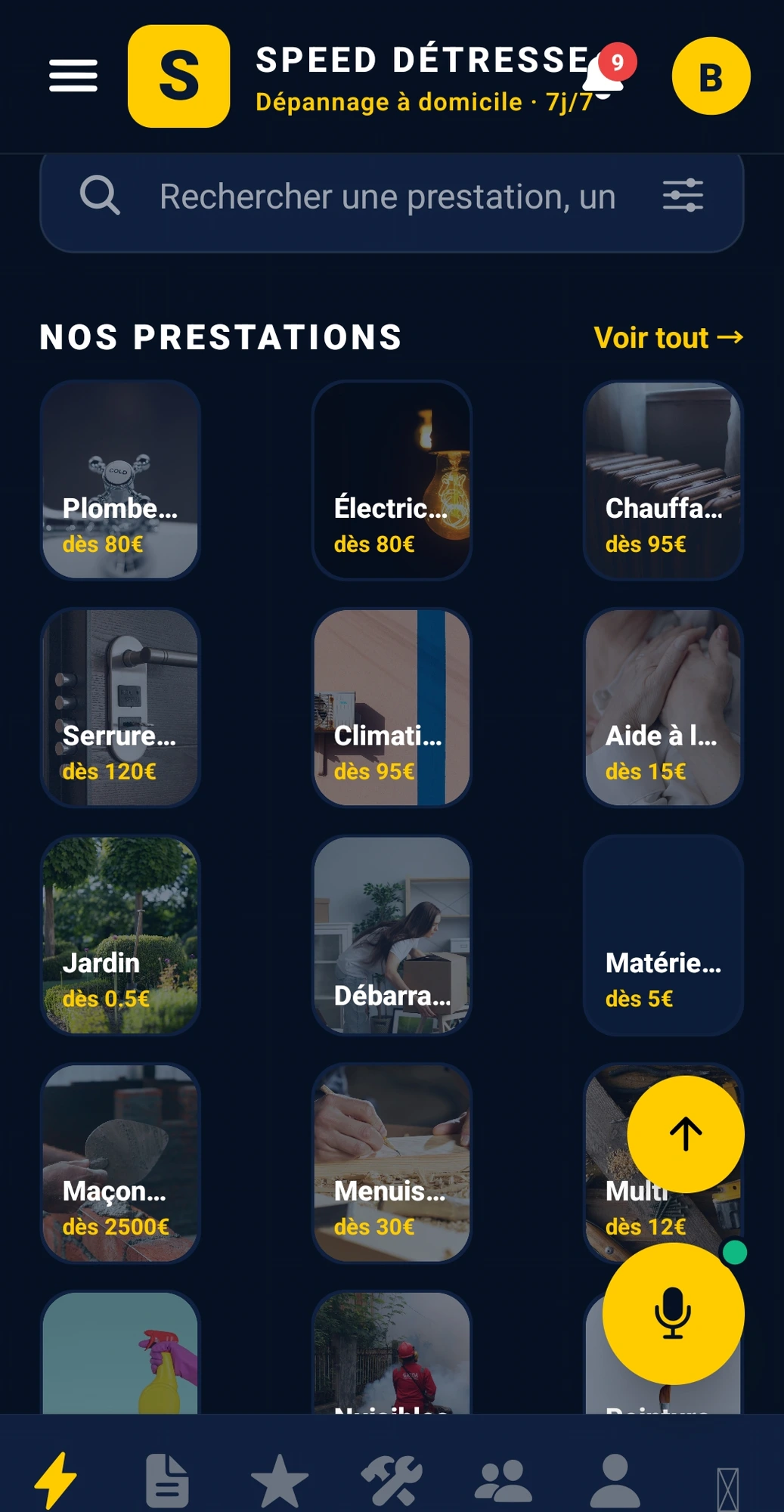Application Speed Détresse — Le catalogue des prestations