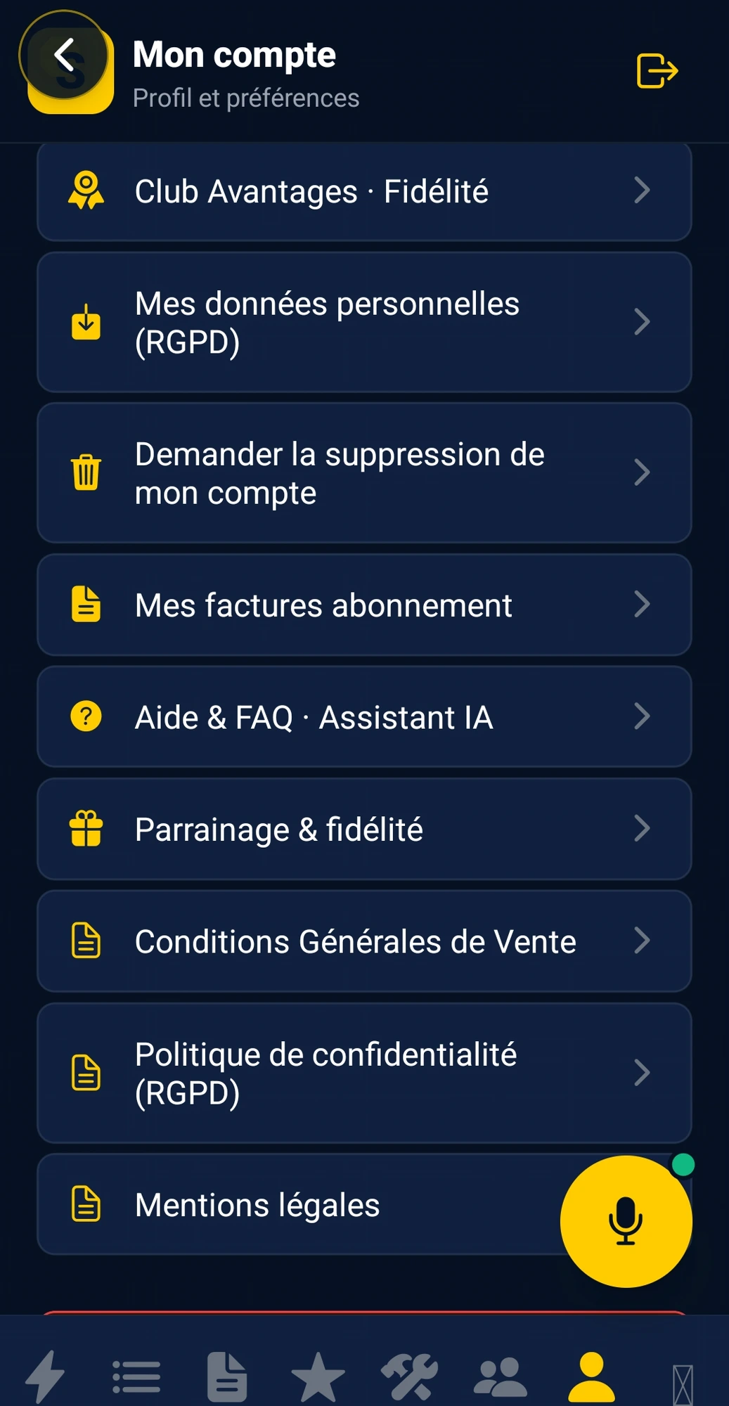 Application Speed Détresse — Mon compte