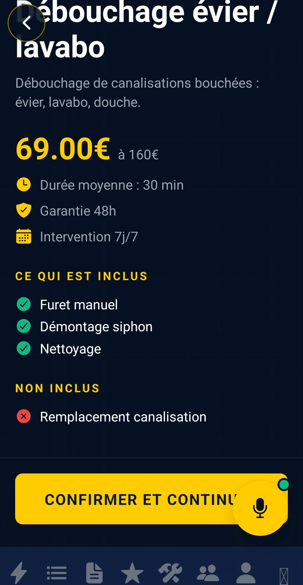 Application Speed Détresse — Le prix avant de confirmer