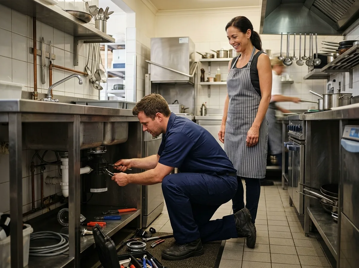 Technicien Speed Détresse intervenant dans la cuisine du restaurant